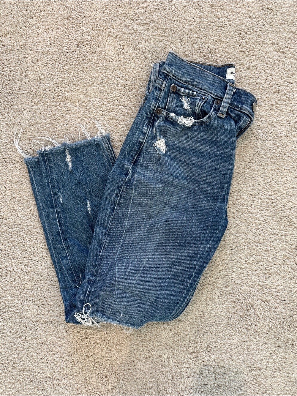 Abercrombie & Fitch Mid Blue Distressed Mom Jeans